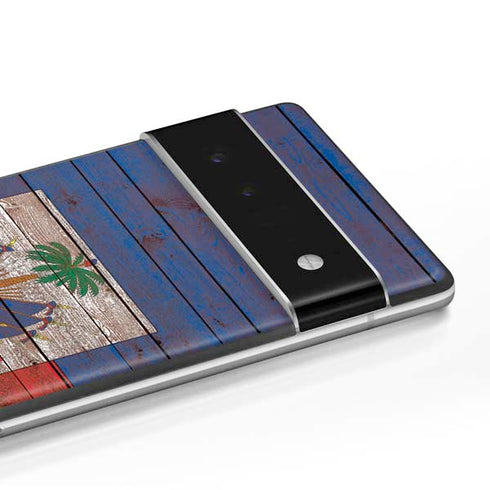 Haiti Flag Dark Wood Google Pixel 6 Skin